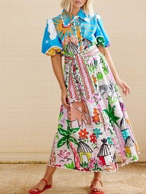 NWT - Linen Blend "An Elegant Woman" Boutique Tropical Maxi Shirtdress-Size XL